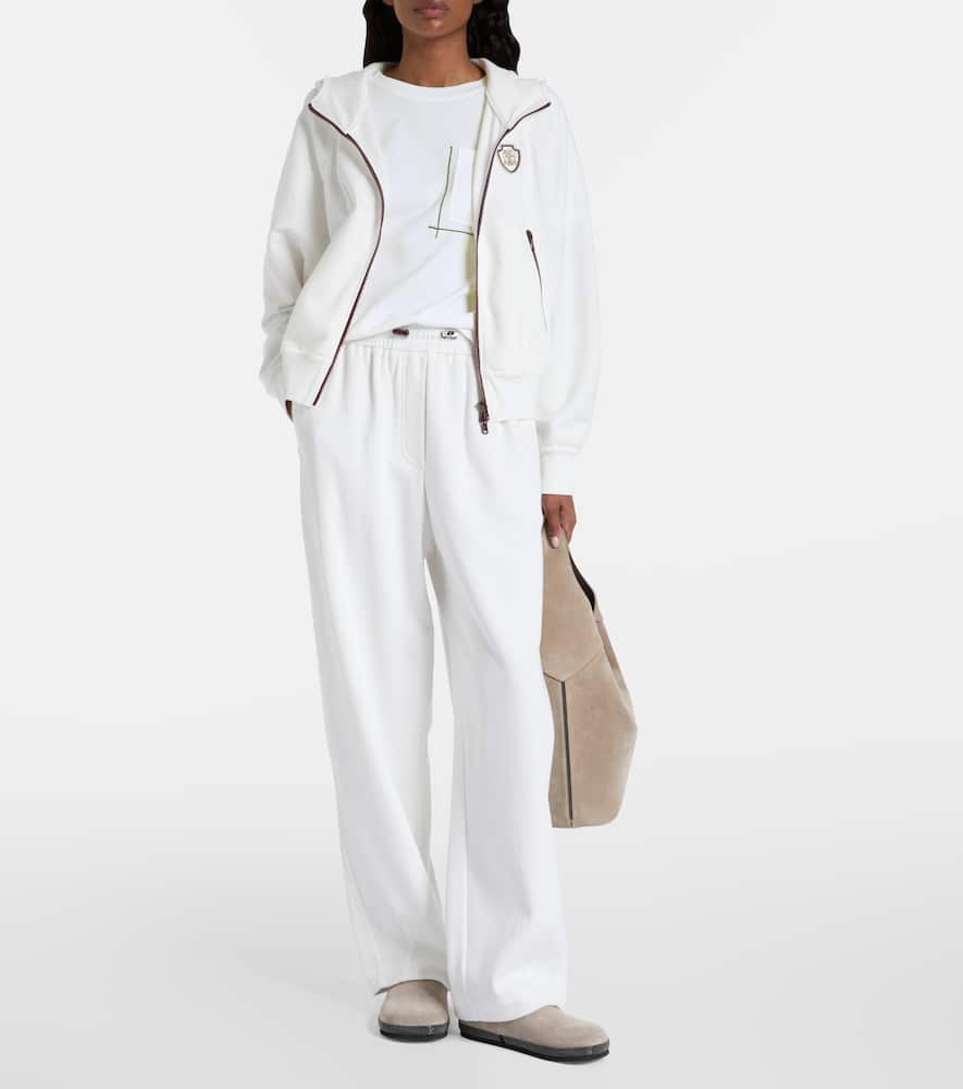 Brunello Cucinelli Logo Crest Piquet Fleece Hooded Jacket In White