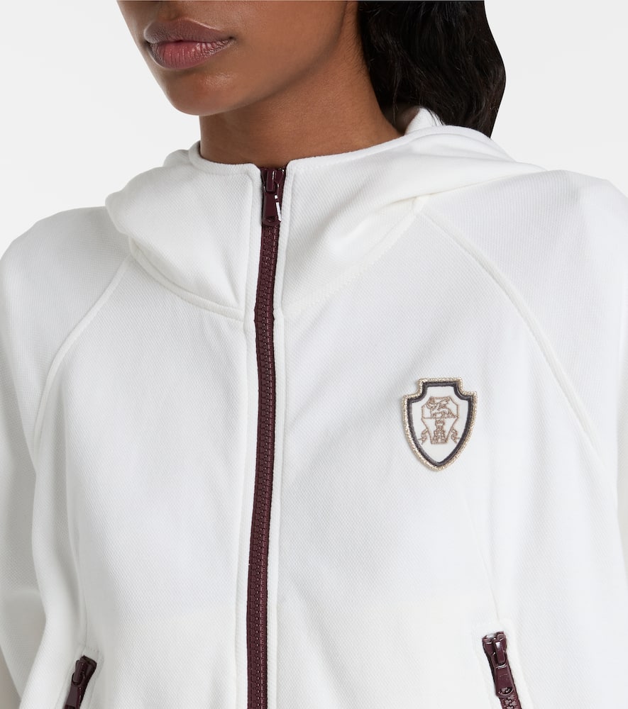 Brunello Cucinelli Logo Crest Piquet Fleece Hooded Jacket In White