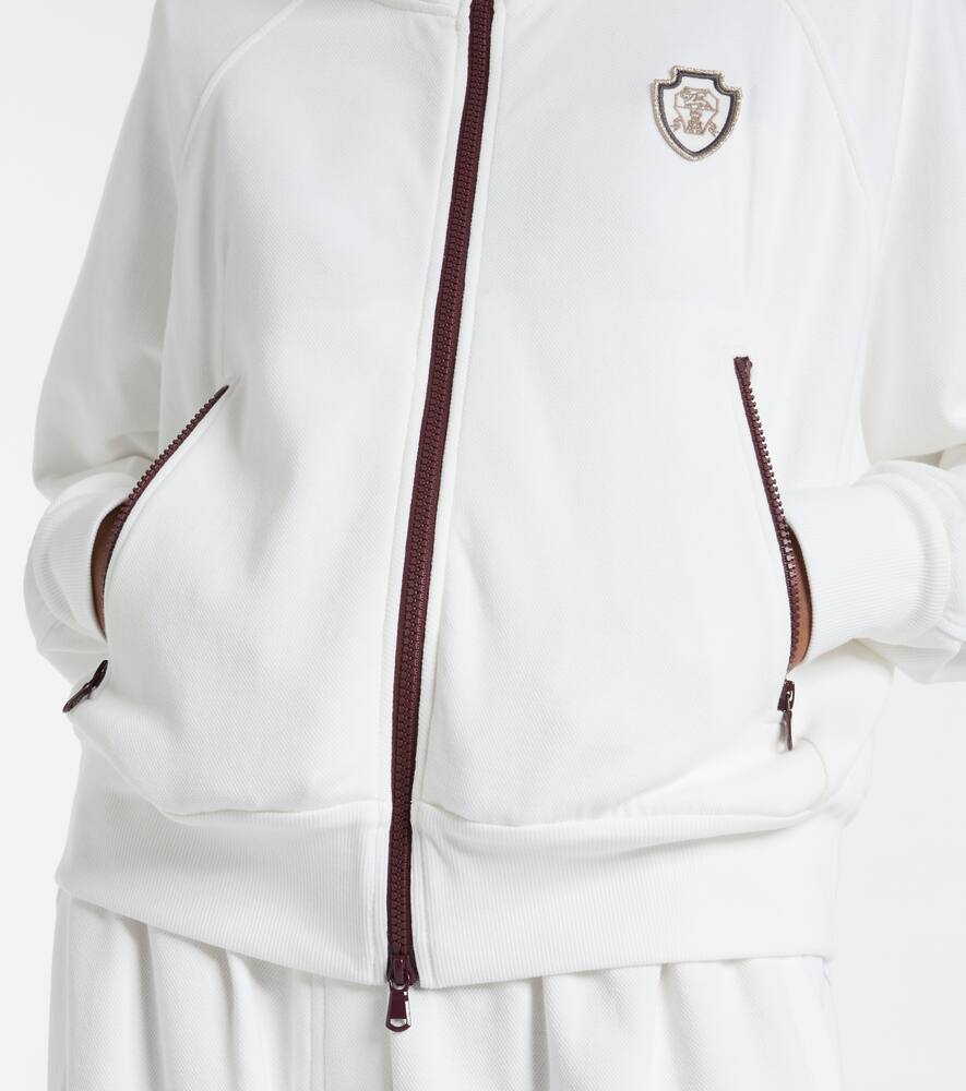 Brunello Cucinelli Logo Crest Piquet Fleece Hooded Jacket In White
