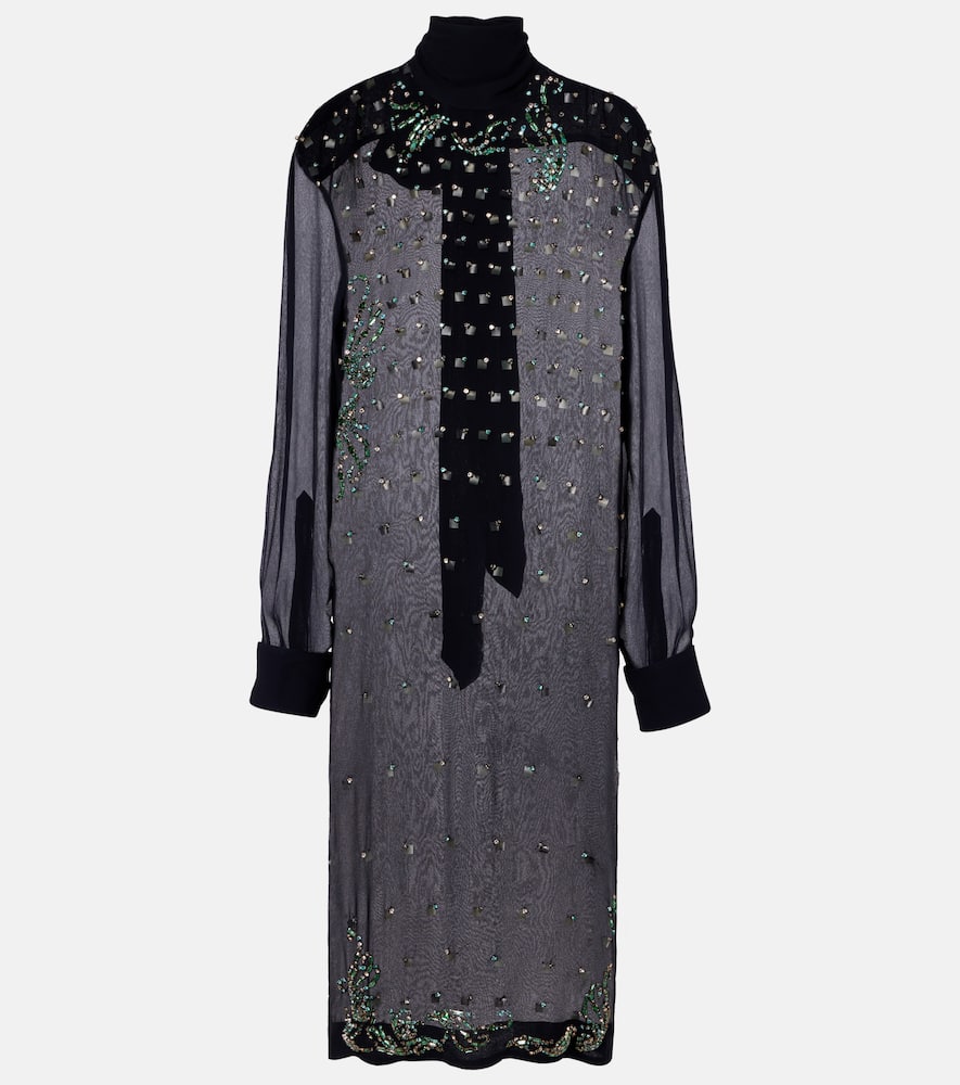 Dries Van Noten Embellished Sheer Midi Dress In Blue