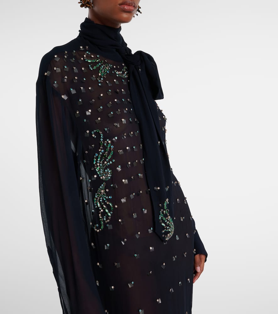 Dries Van Noten Embellished Sheer Midi Dress In Blue
