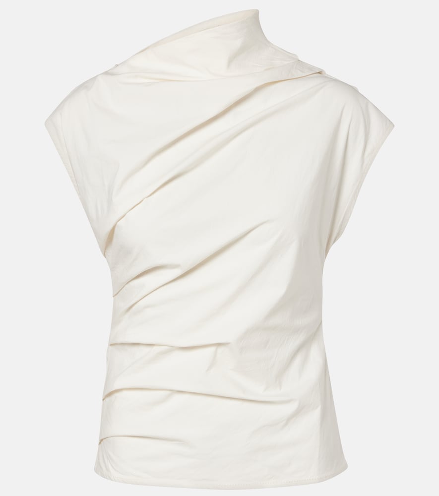 Ganni Women's White Ruched Cotton-Blend Top UK Size 16 - Mytheresa