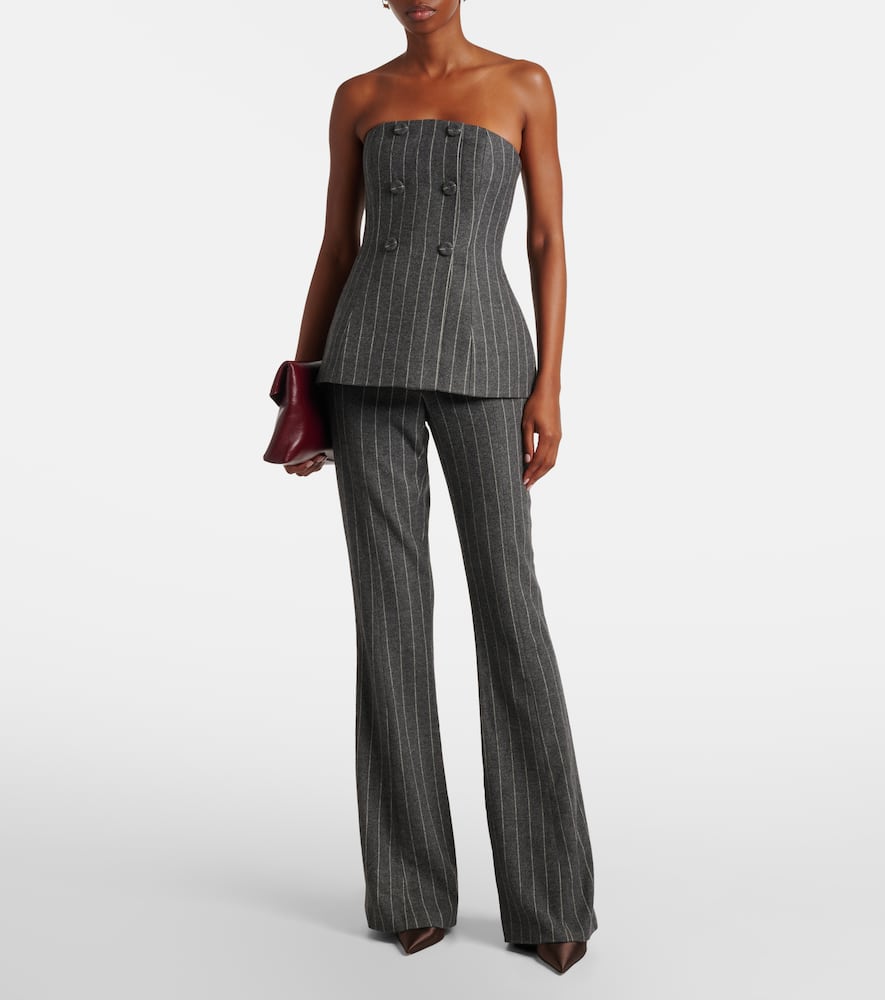Carolina Herrera Strapless Double-breasted Pinstriped Twill Top In Gray
