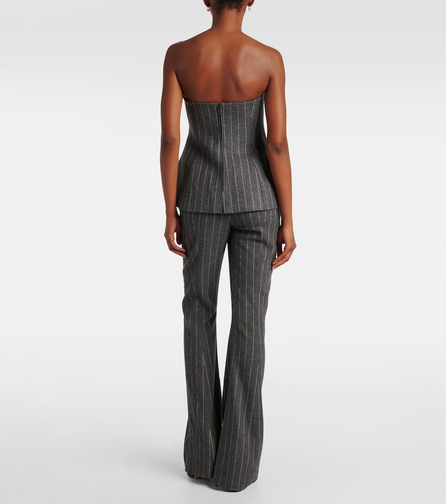 Carolina Herrera Strapless Double-breasted Pinstriped Twill Top In Gray