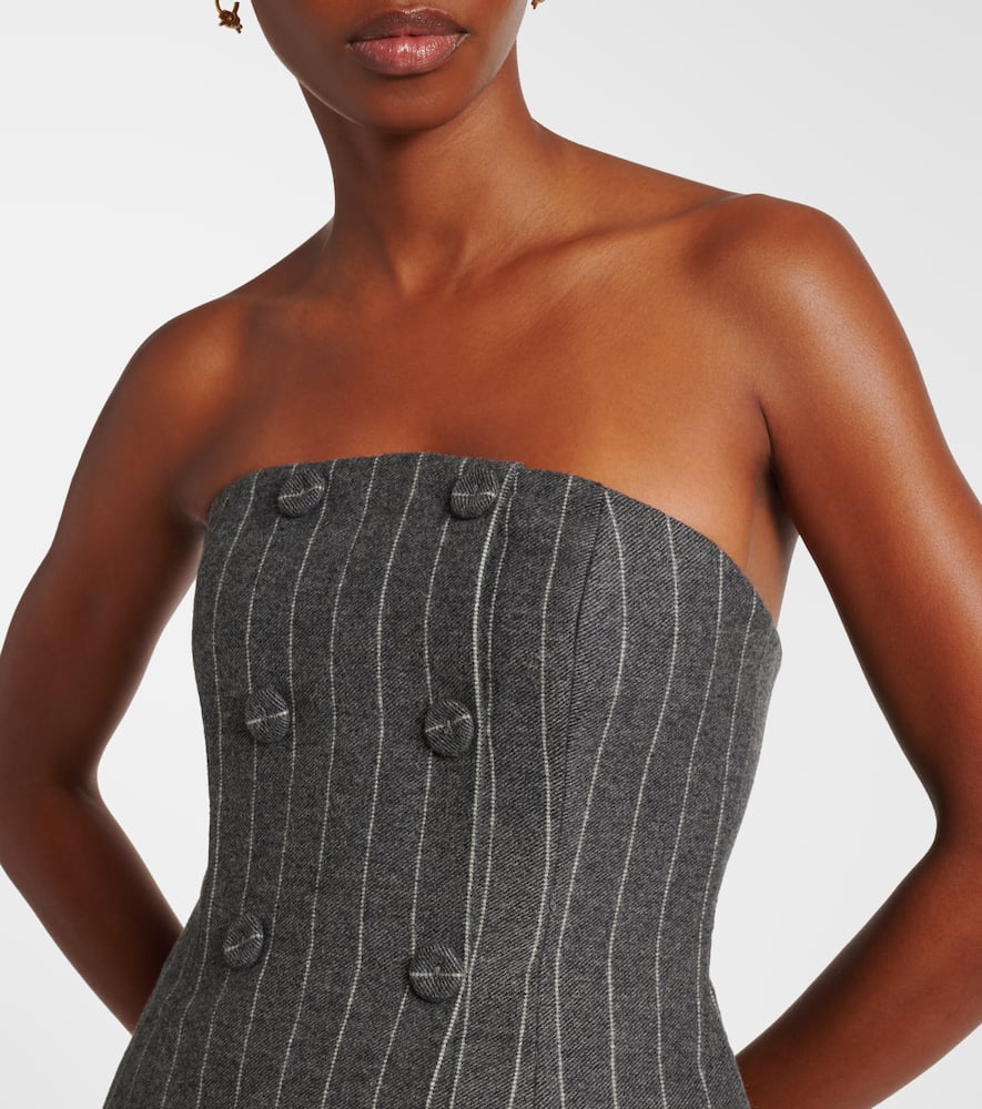 Carolina Herrera Strapless Double-breasted Pinstriped Twill Top In Gray