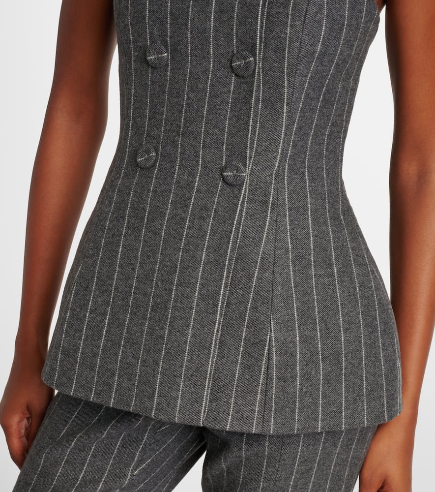 Carolina Herrera Strapless Double-breasted Pinstriped Twill Top In Gray