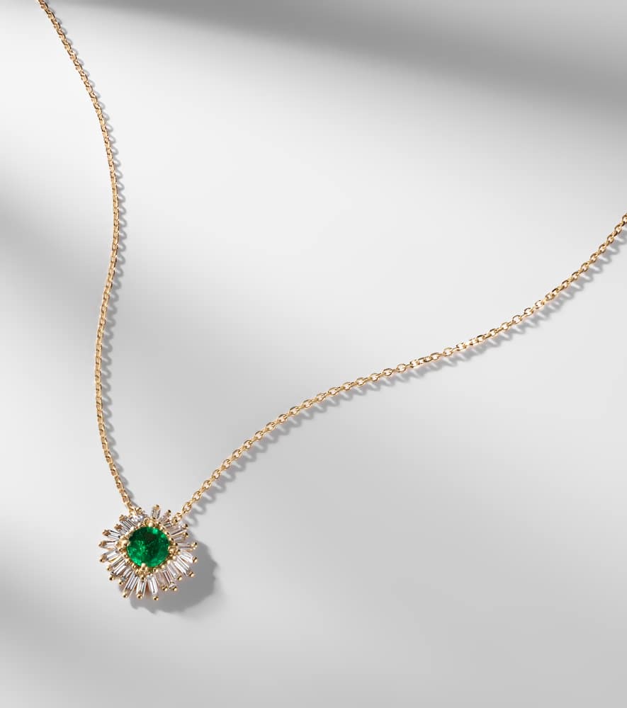 Suzanne Kalan One Of A Kind 18kt Gold Necklace With Emerald And Diamonds In Gold