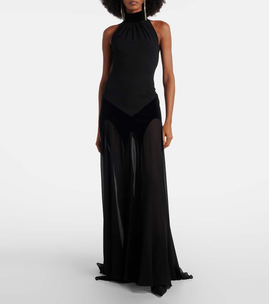 Alexander Mcqueen Velvet-trimmed Silk Georgette Gown In Black