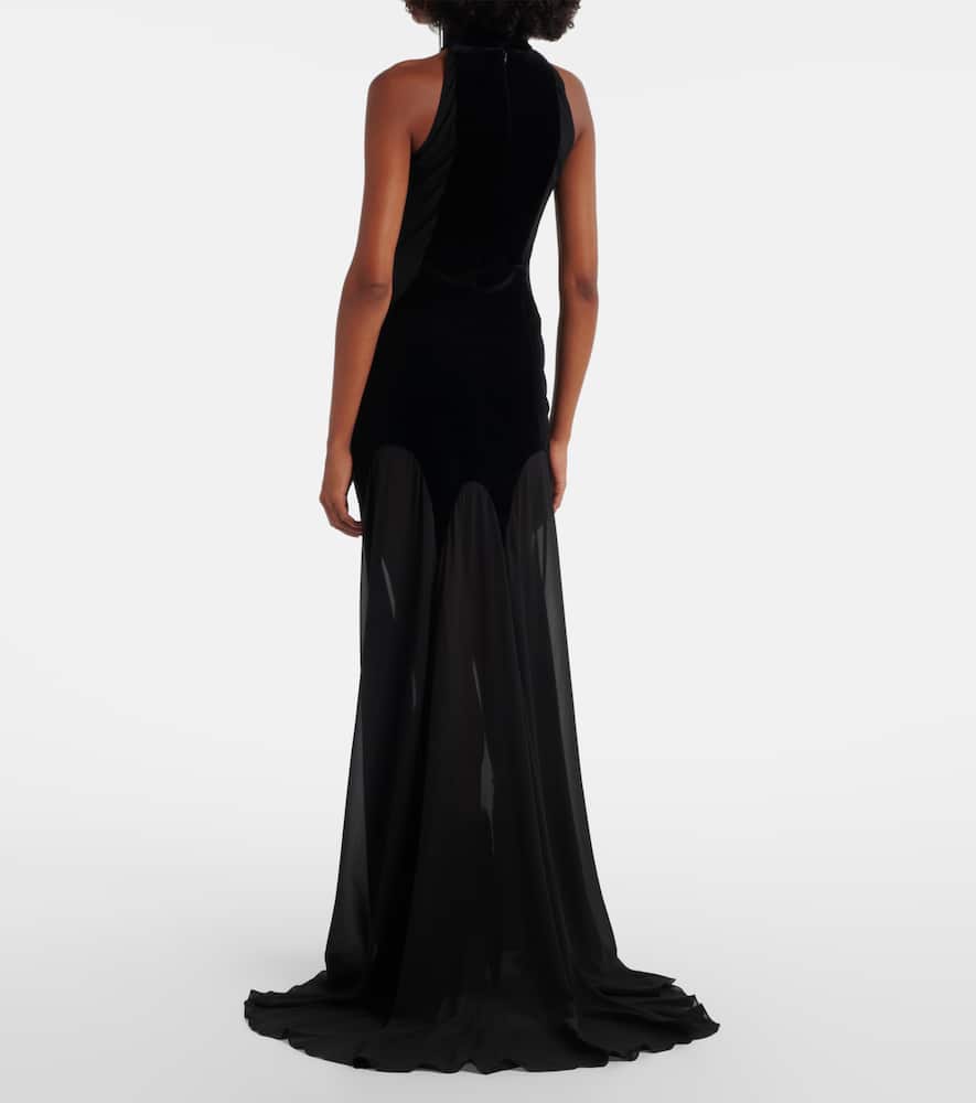 Alexander Mcqueen Velvet-trimmed Silk Georgette Gown In Black