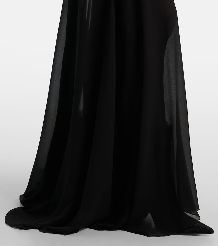 Alexander Mcqueen Velvet-trimmed Silk Georgette Gown In Black