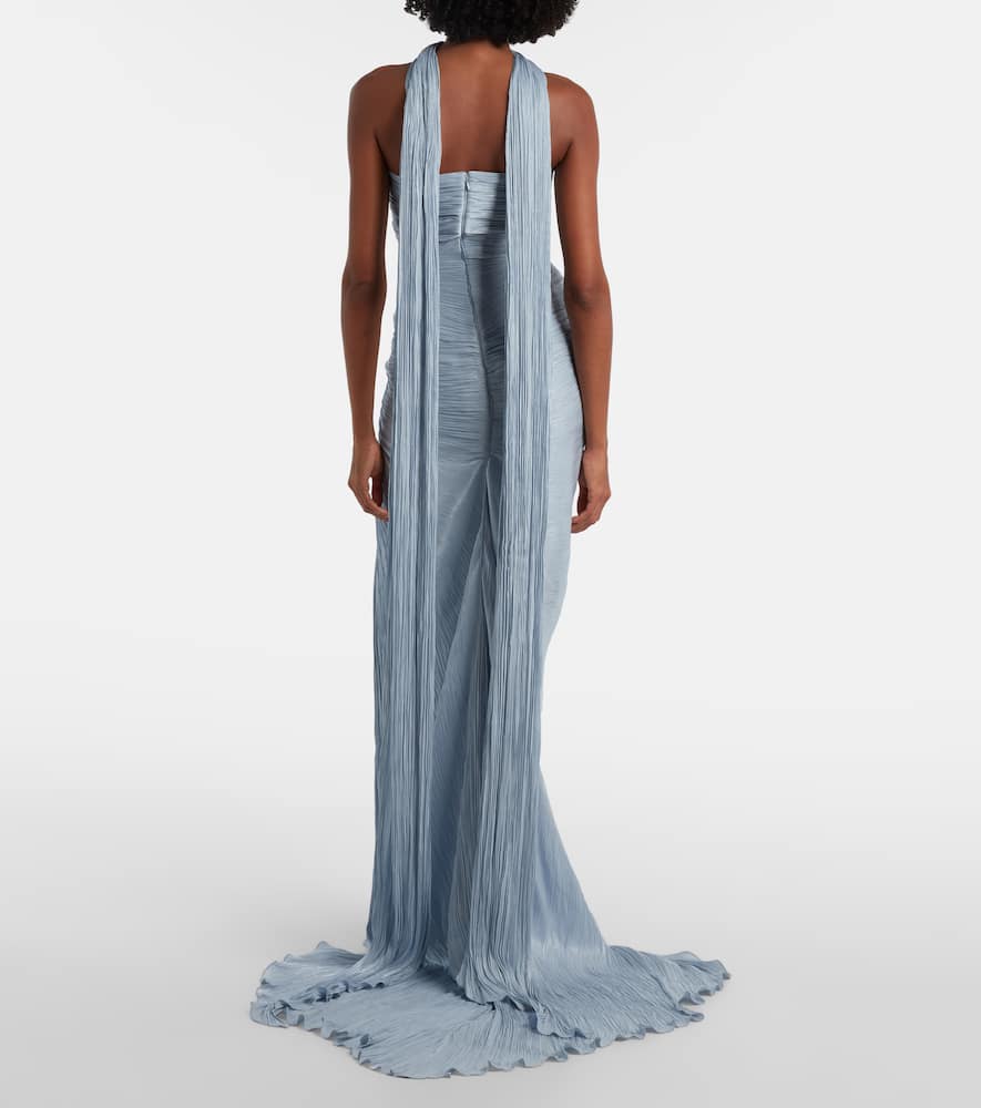 Marmar Halim Tatiana Pleated Corset Gown In Blue