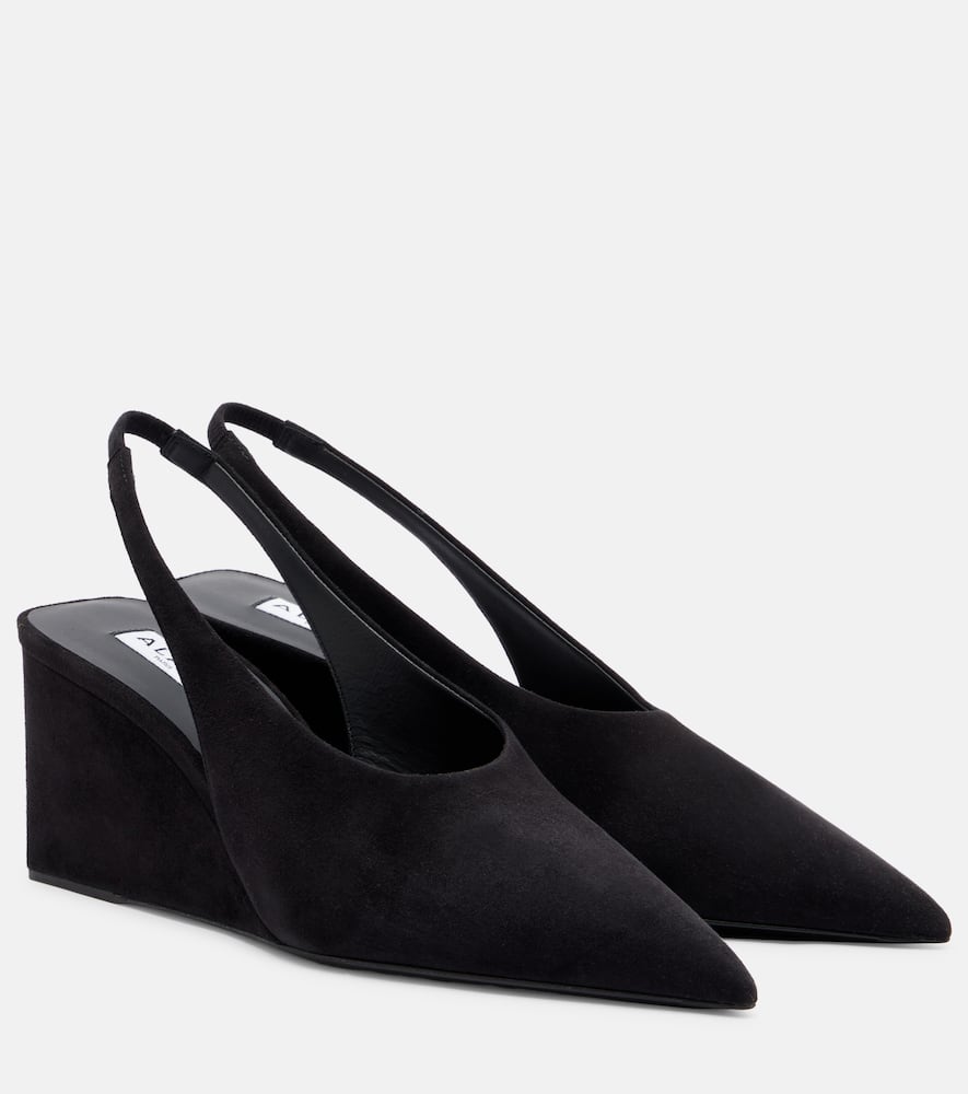 Alaïa Cube 75 Wedge Slingback Suede Pumps In Black