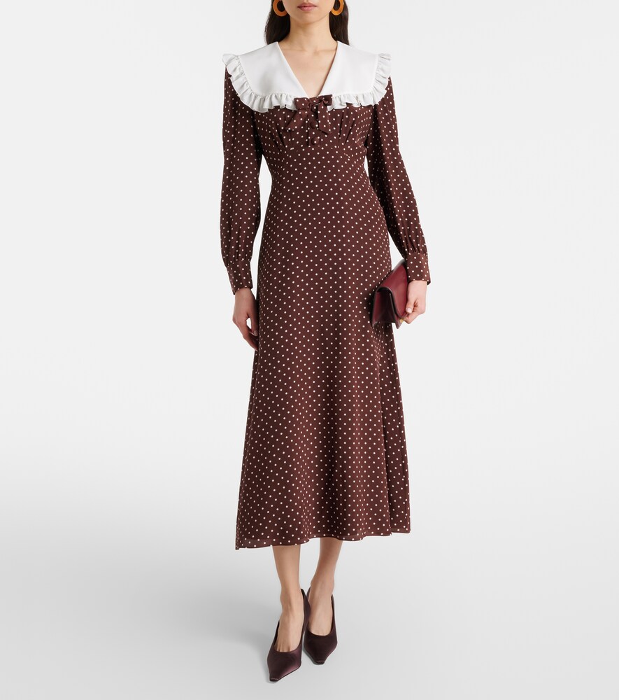 Alessandra Rich Polka-dot ruffled silk midi dress