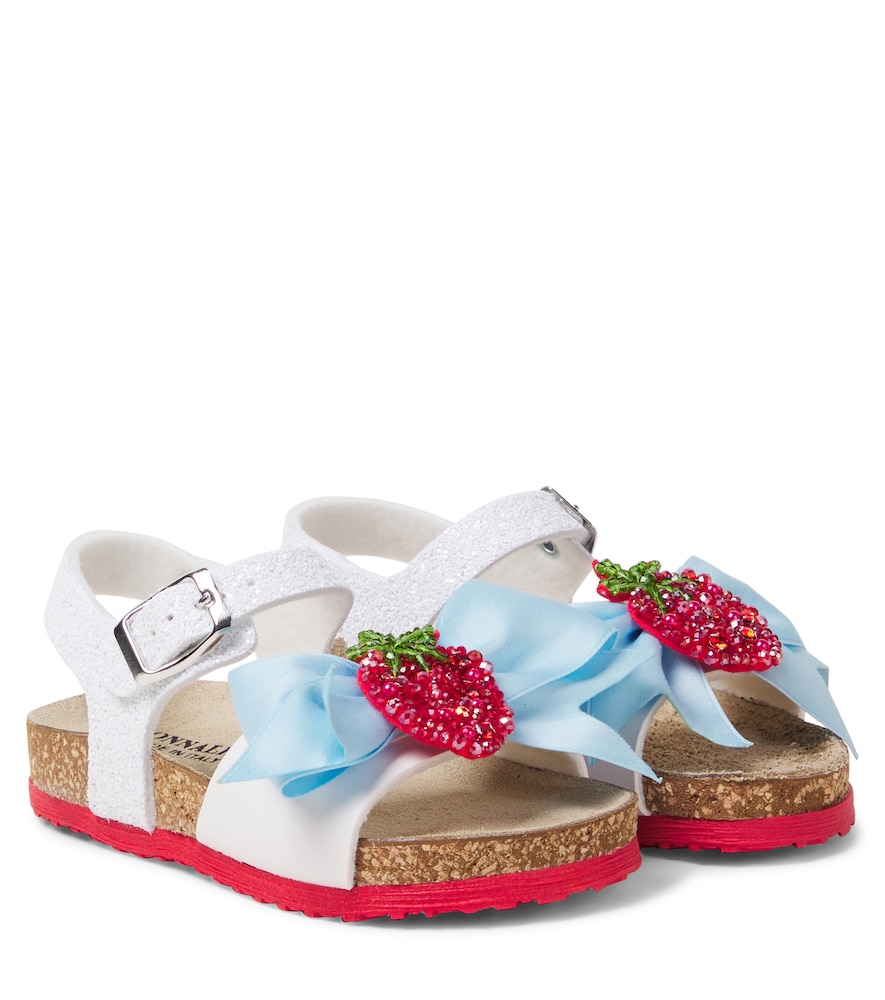 Monnalisa White Embellished Leather-Trimmed Sandals UK Size 9 - Mytheresa