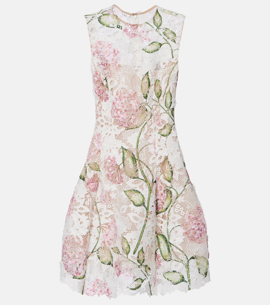 Oscar de la Renta Floral embroidered lace cocktail dress