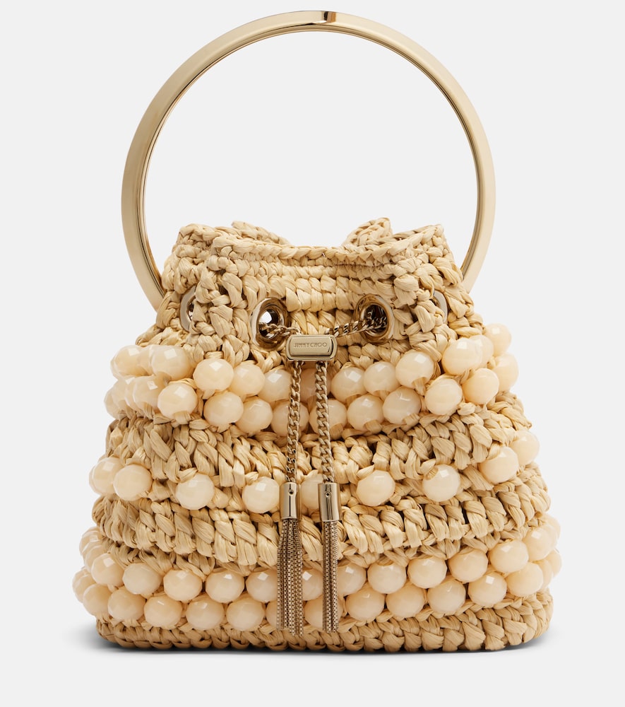 Jimmy Choo Bon Bon Small beaded raffia bucket bag