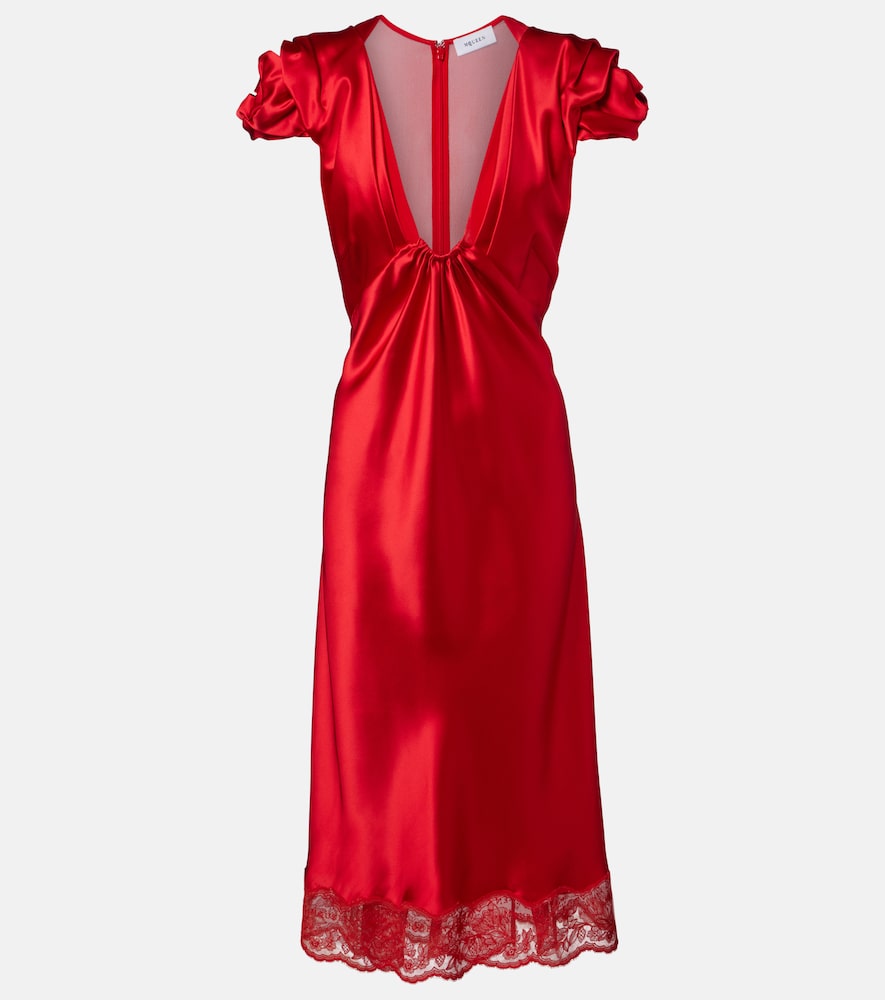 Mcqueen Women's Red Lace-Trimmed Satin Midi Dress UK Size 8 - Mytheresa