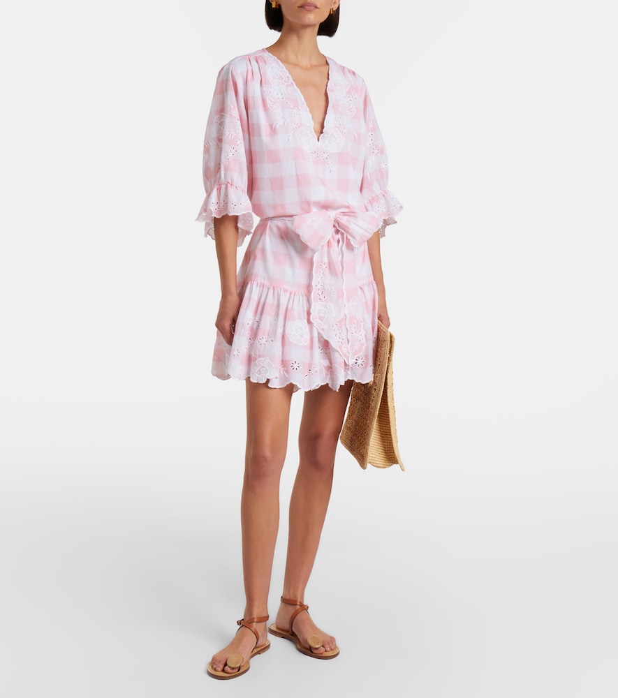 Juliet Dunn Broderie anglaise checked cotton poplin minidress