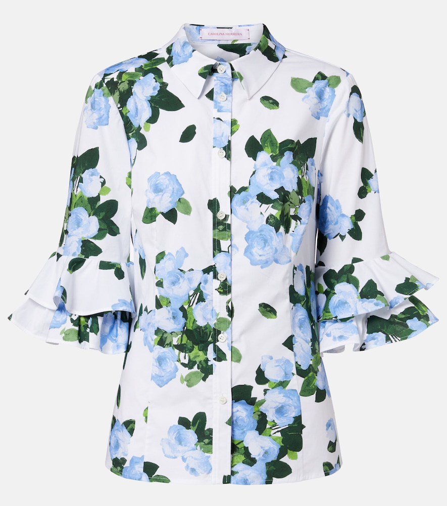 Carolina Herrera Floral ruffled cotton-blend shirt