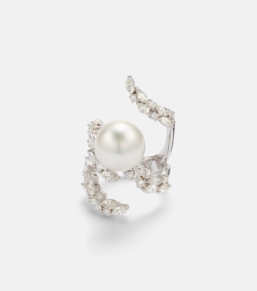 Ring Pearlescent aus 18kt Weißgold mit Diamanten und Süßwasserperle