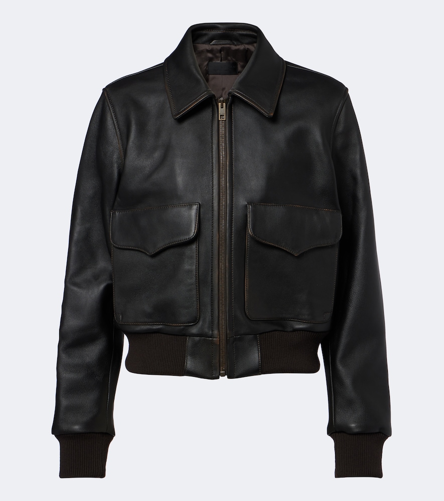 Nili Lotan Leather Bomber Jacket In Brown