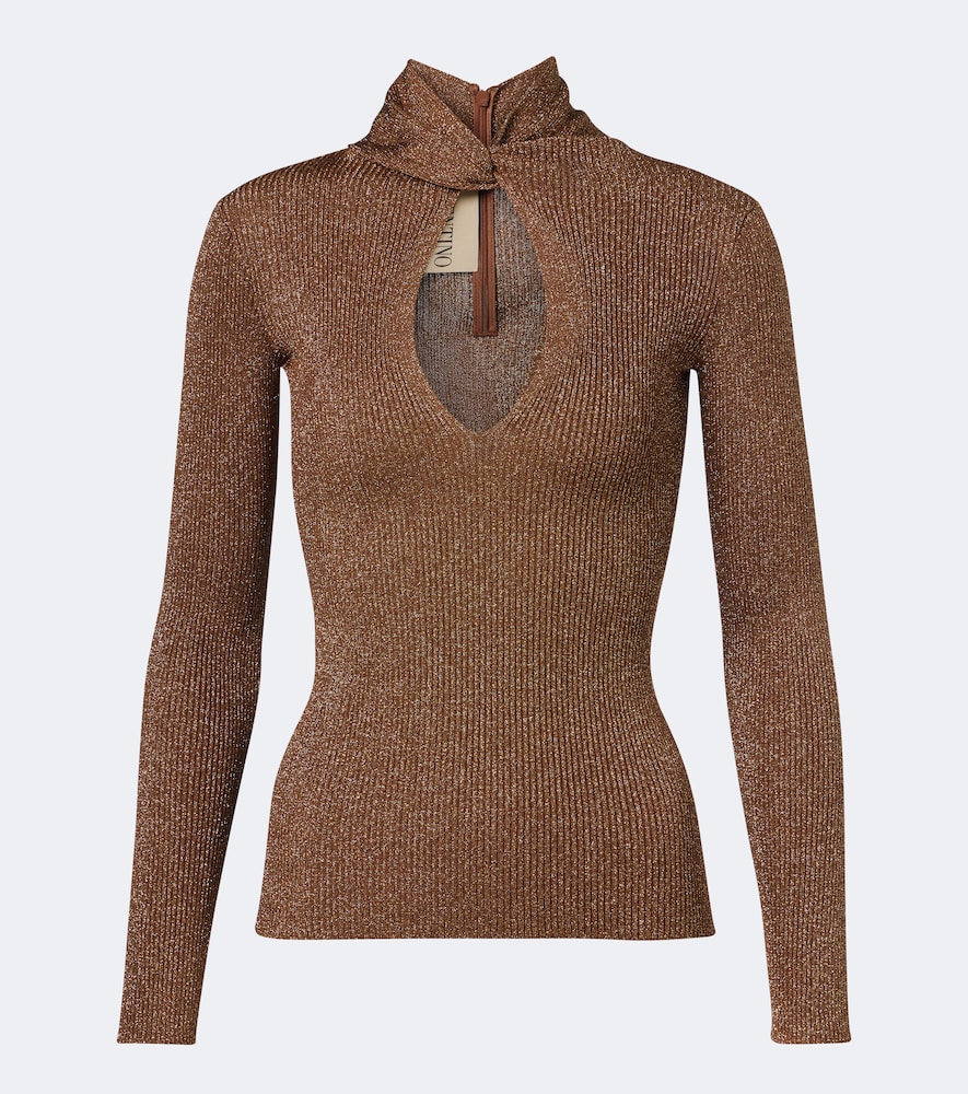 Valentino Cut-out Lamé Sweater In Gold