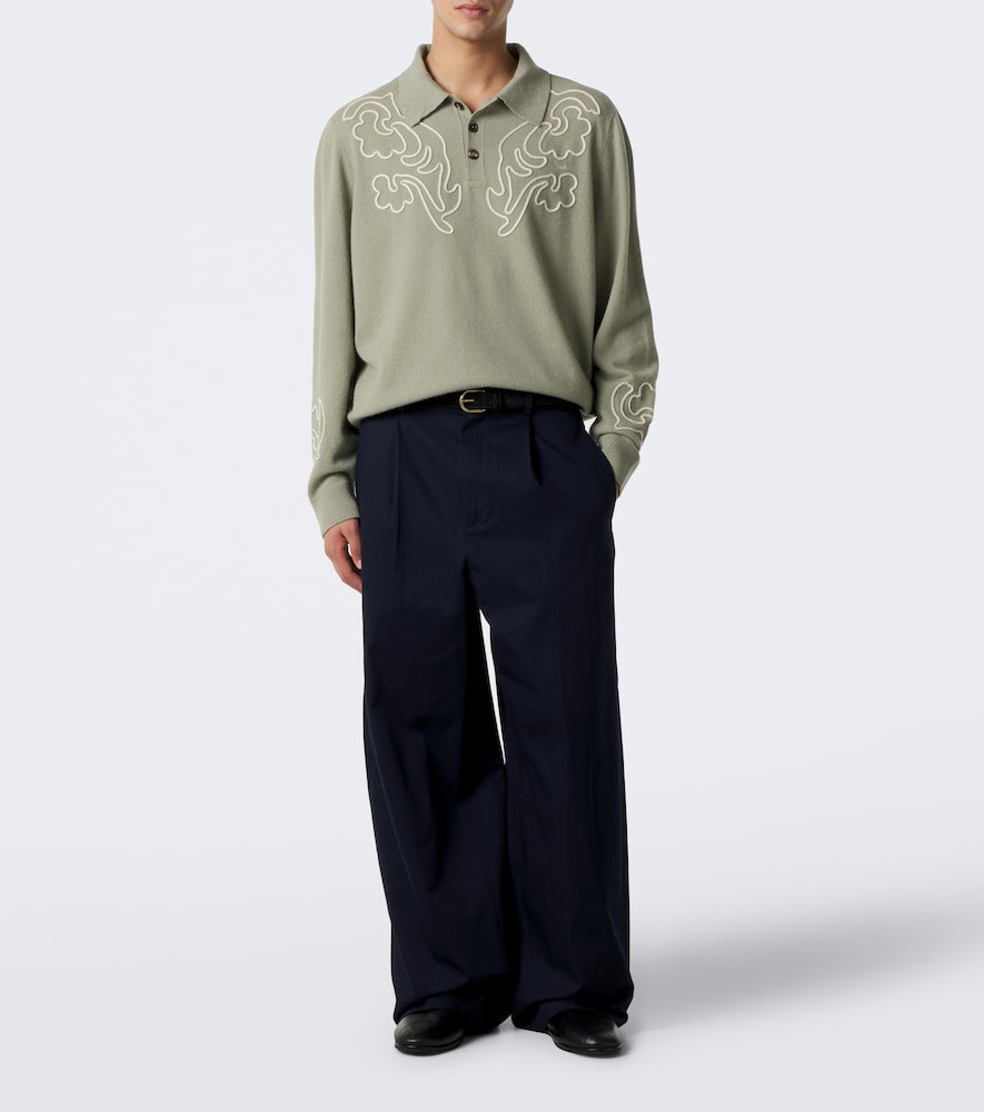 Blaze Embroidered Wool Polo Sweater