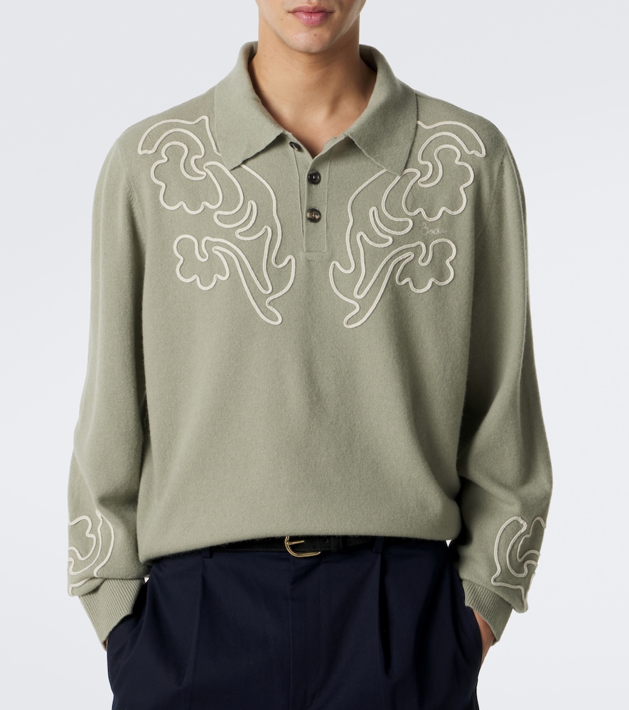 Blaze Embroidered Wool Polo Sweater