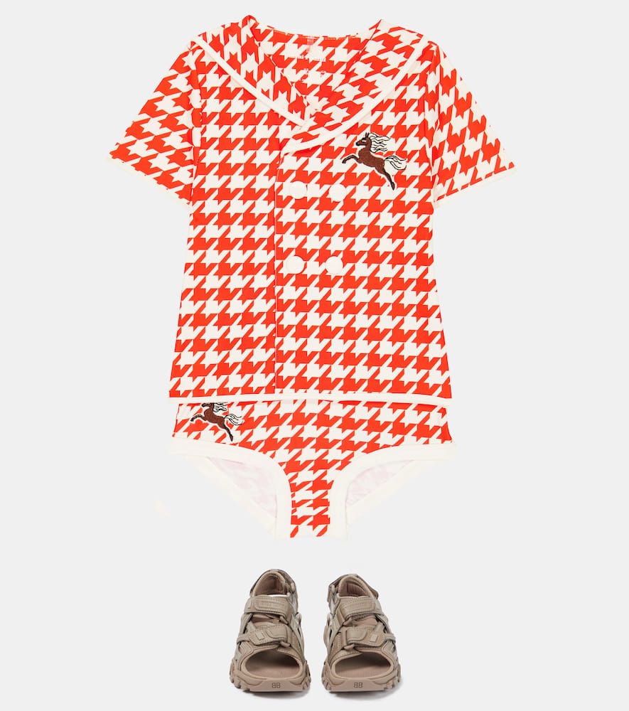 Mini Rodini Houndstooth Embroidered Swim Top In Red