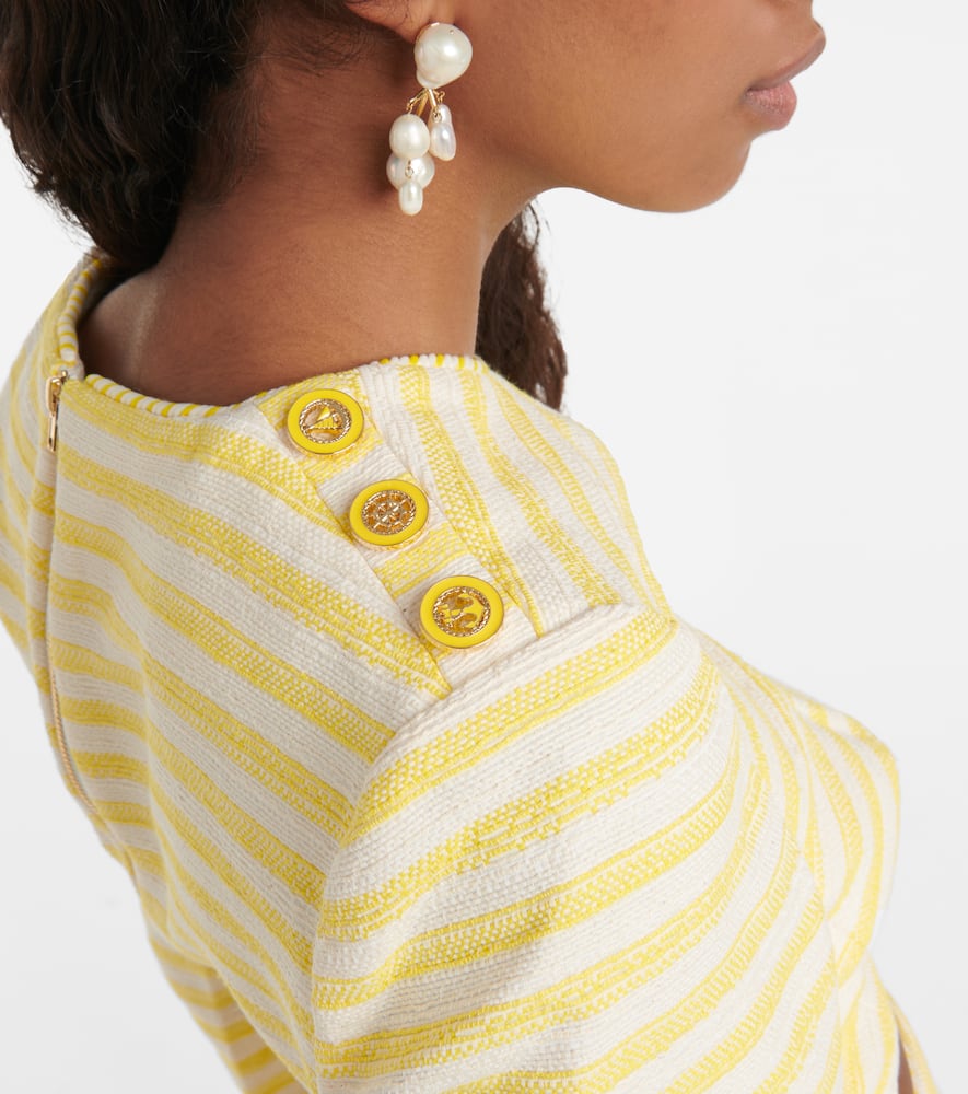 Zimmermann High Tide Cropped Button-embellished Striped Cotton-blend Top In Yellow/cream Stripe