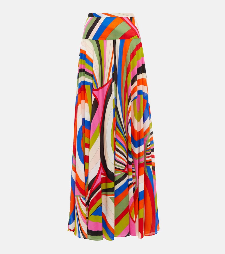 Pucci Iride-print Cotton-muslin Maxi Skirt In Blu/fuxia