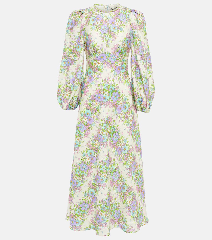 ALEMAIS AGNES FLORAL LINEN MIDI DRESS