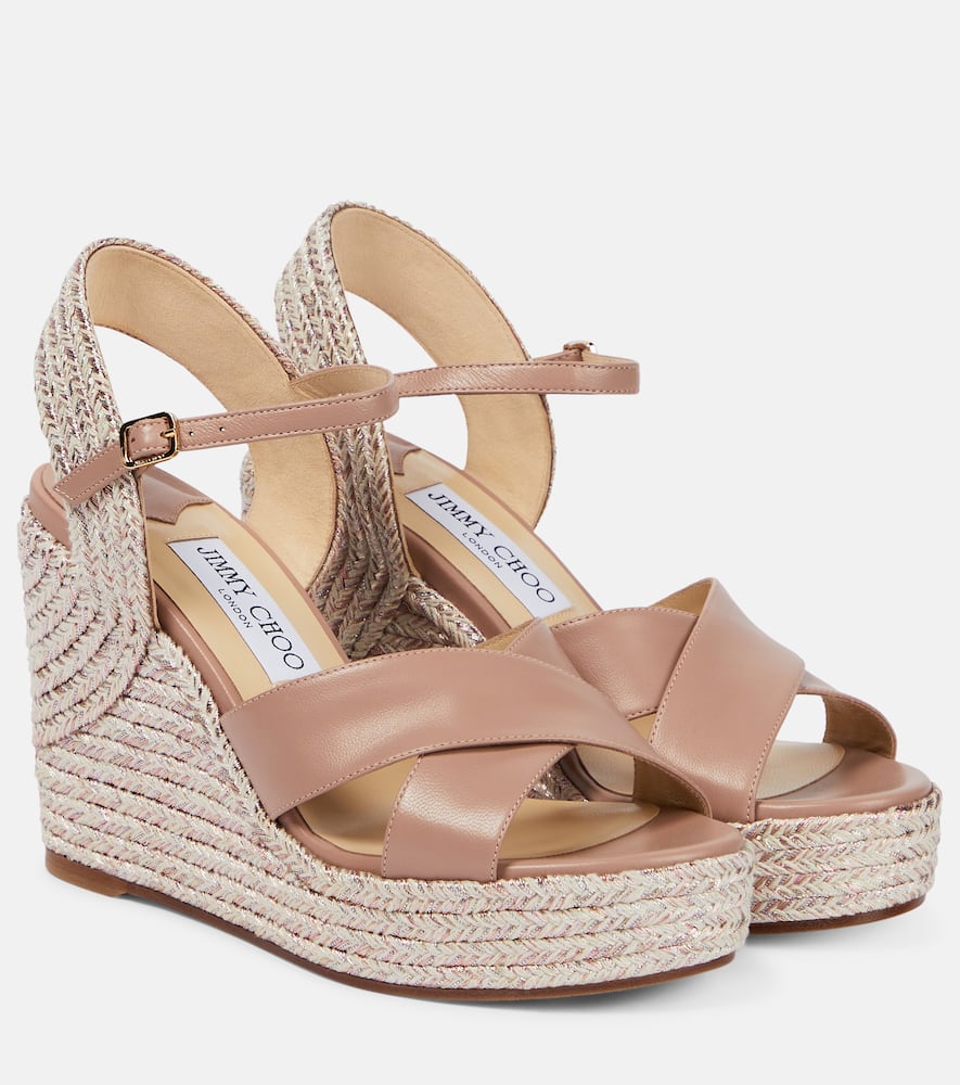 Jimmy Choo Dellena 100 Leather Wedge Sandals In Ballet Pink