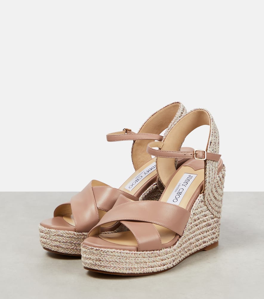 Shop Jimmy Choo Dellena 100 Leather Wedge Sandals In Ballet Pink