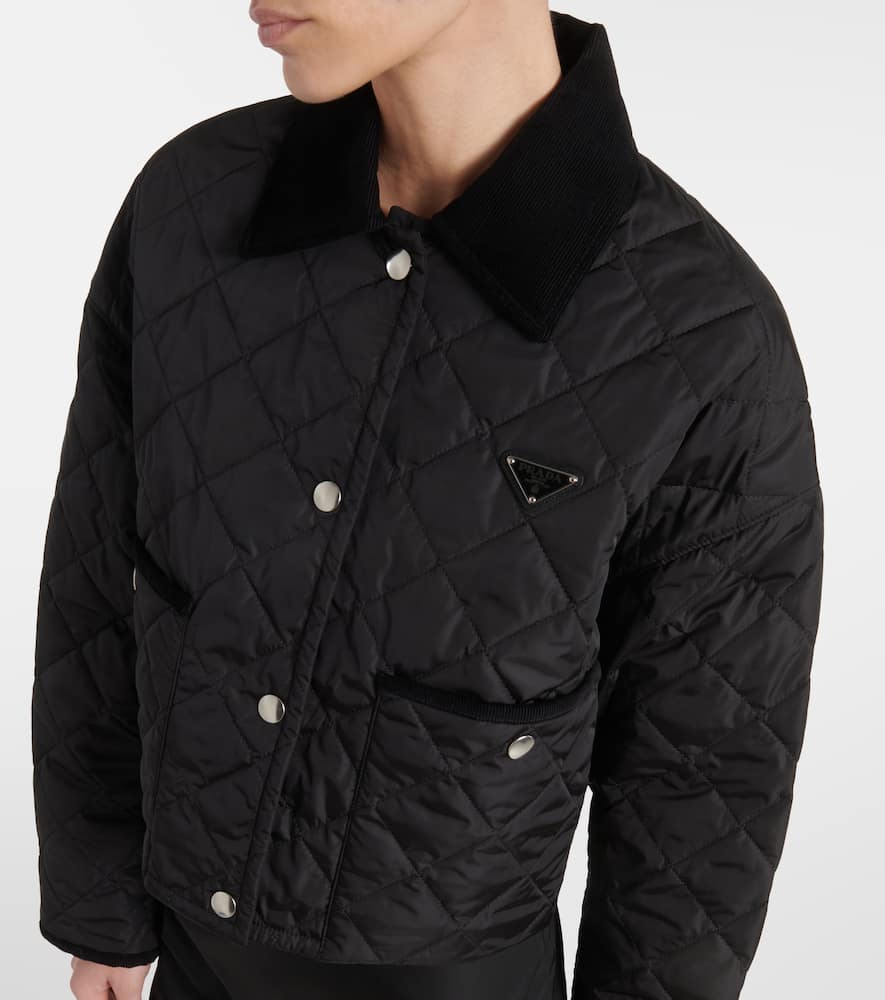 Shop Prada Re-nylon Quilted Cropped Jacket In Black