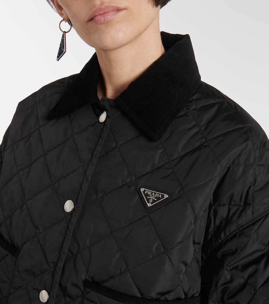 Shop Prada Re-nylon Quilted Cropped Jacket In Black