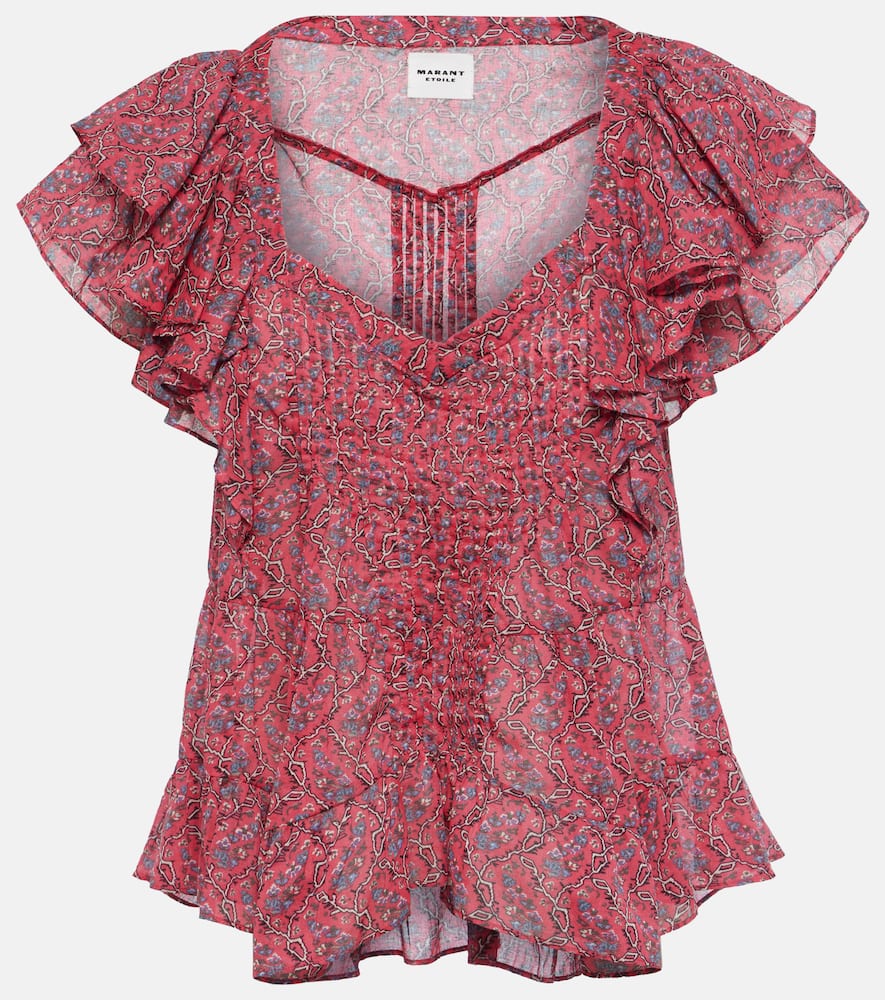 Isabel Marant Étoile Madrana Ruffled Printed Cotton Top In Cranberry