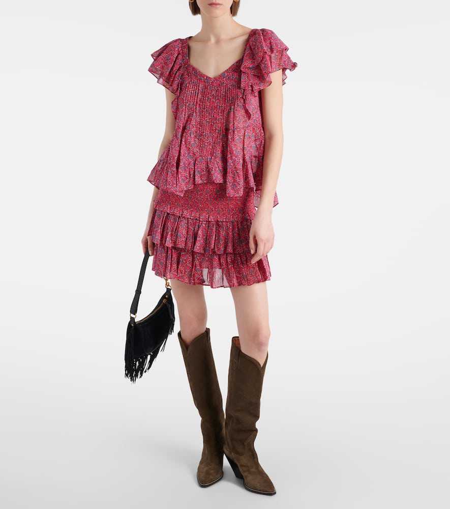 Isabel Marant Étoile Madrana Ruffled Printed Cotton Top In Cranberry