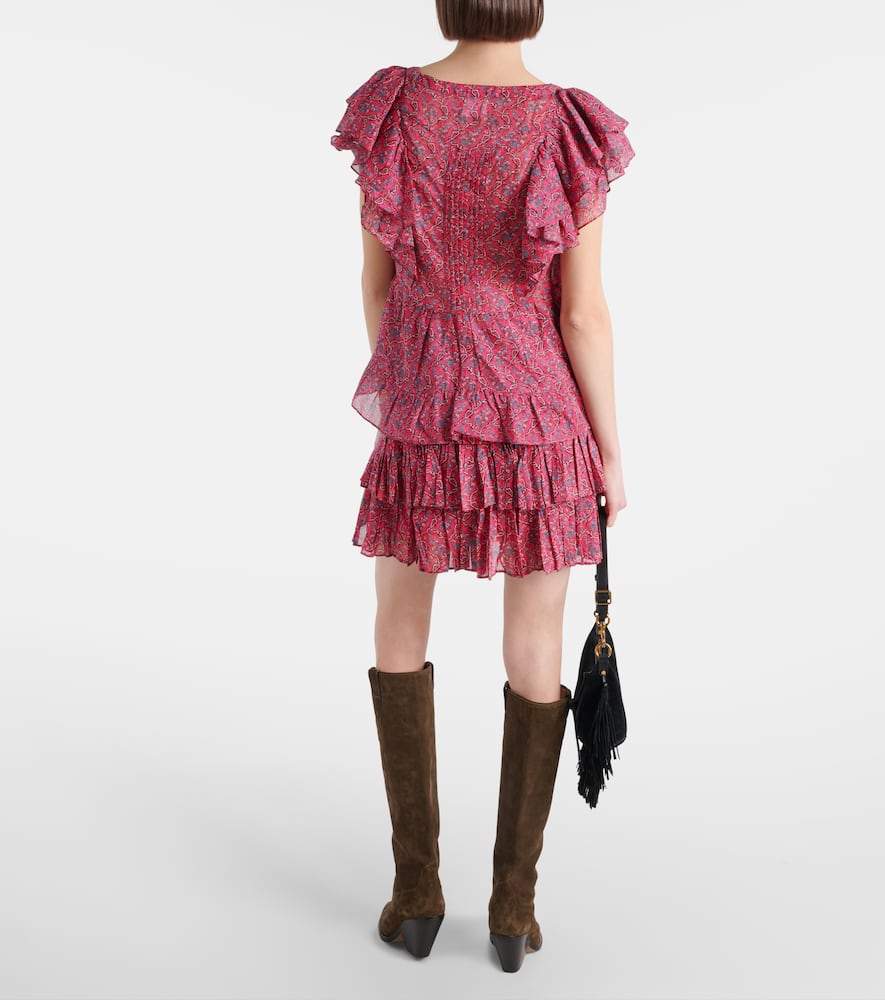 Isabel Marant Étoile Madrana Ruffled Printed Cotton Top In Cranberry