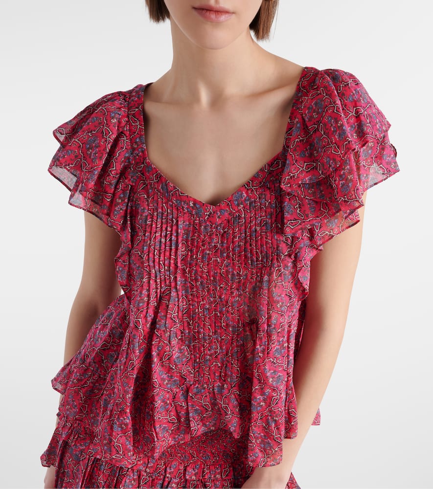 Isabel Marant Étoile Madrana Ruffled Printed Cotton Top In Cranberry