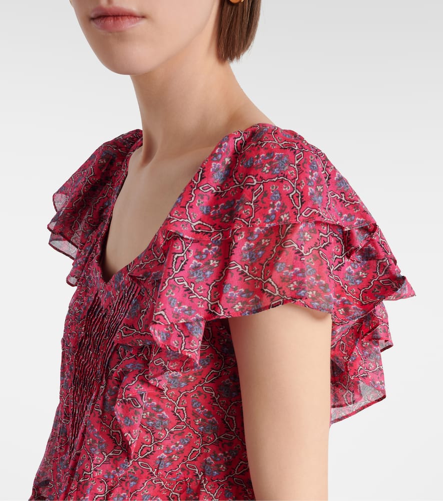 Isabel Marant Étoile Madrana Ruffled Printed Cotton Top In Cranberry