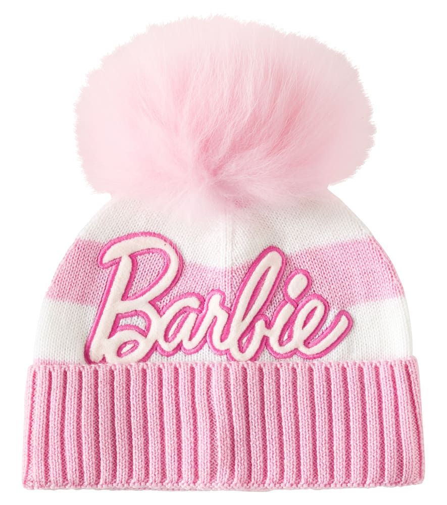 Monnalisa x Barbie pompom embroidered striped beanie