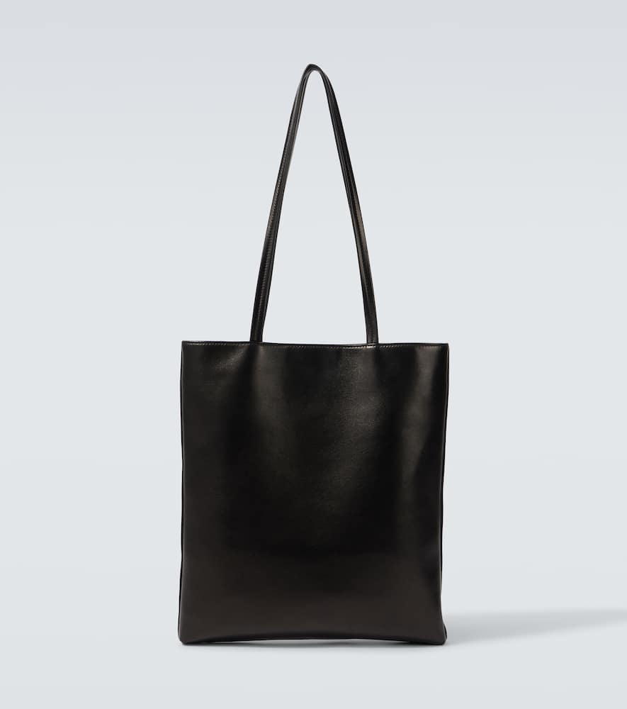 Flat leather tote bag