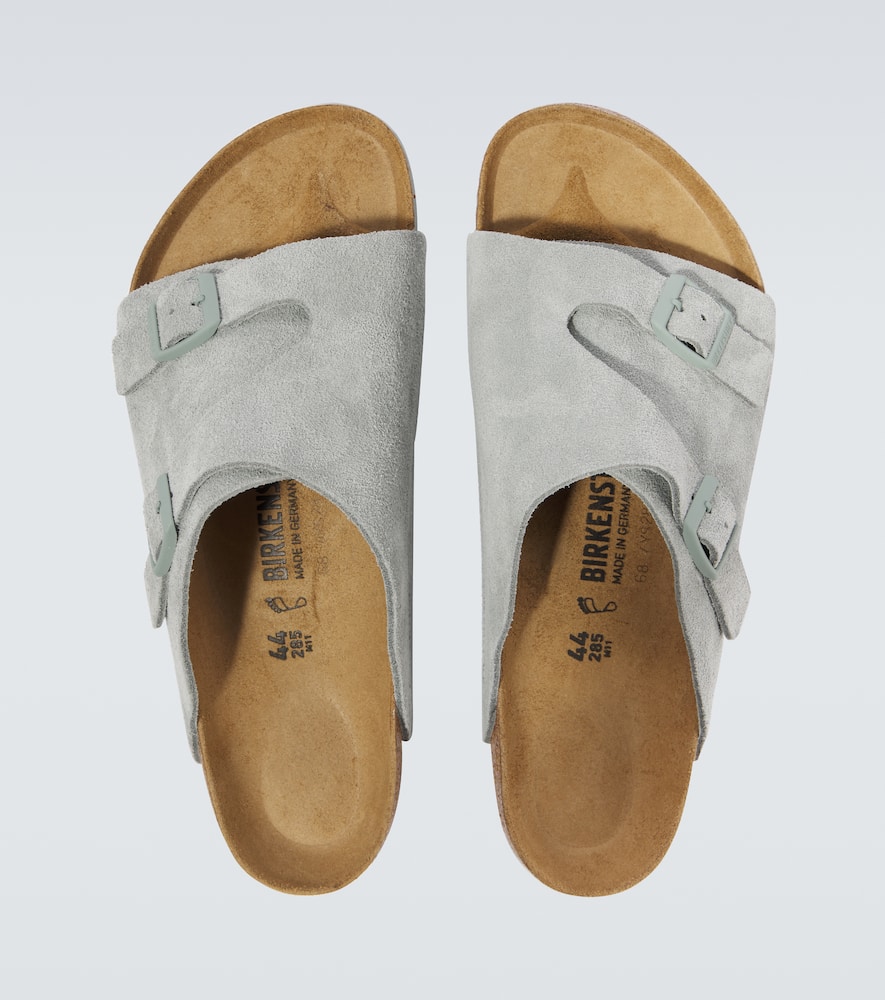 Birkenstock Zurich Double-strap Suede Slides In Grey