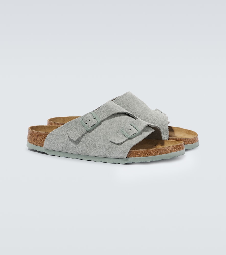 Birkenstock Zurich Double-strap Suede Slides In Grey