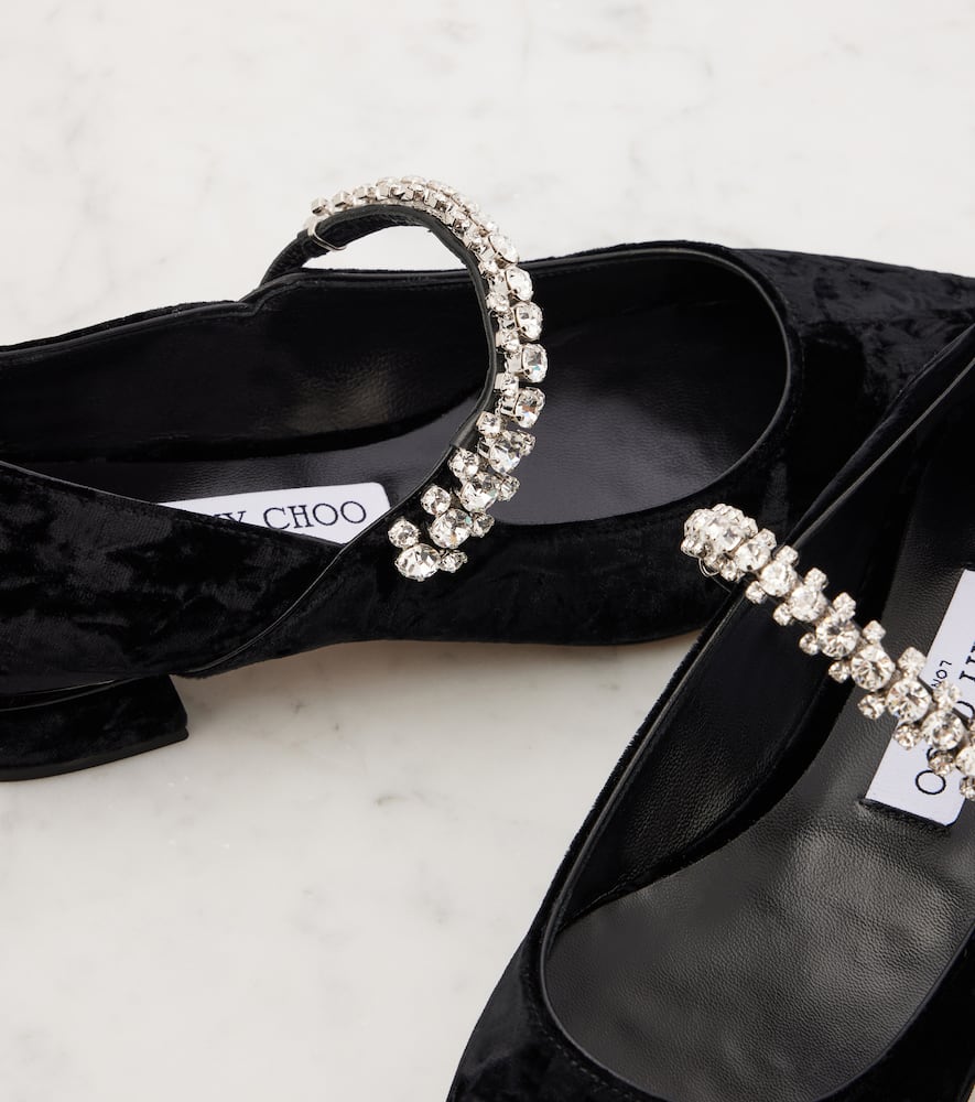 Jimmy Choo Women Black Ballet Flats With Crystals On Strap In Patent Leather Woman In Black