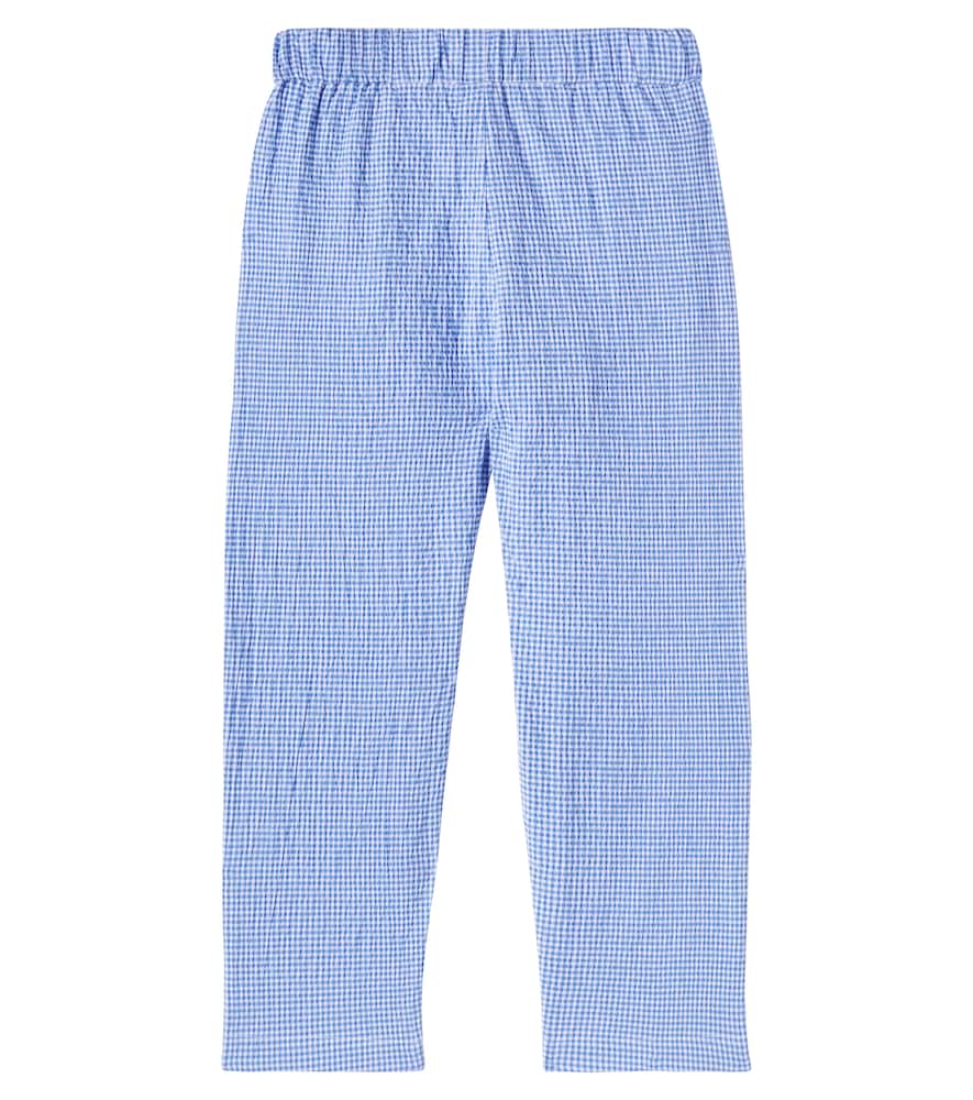 Liewood Boris Gingham Cotton Seersucker Pants In Blue