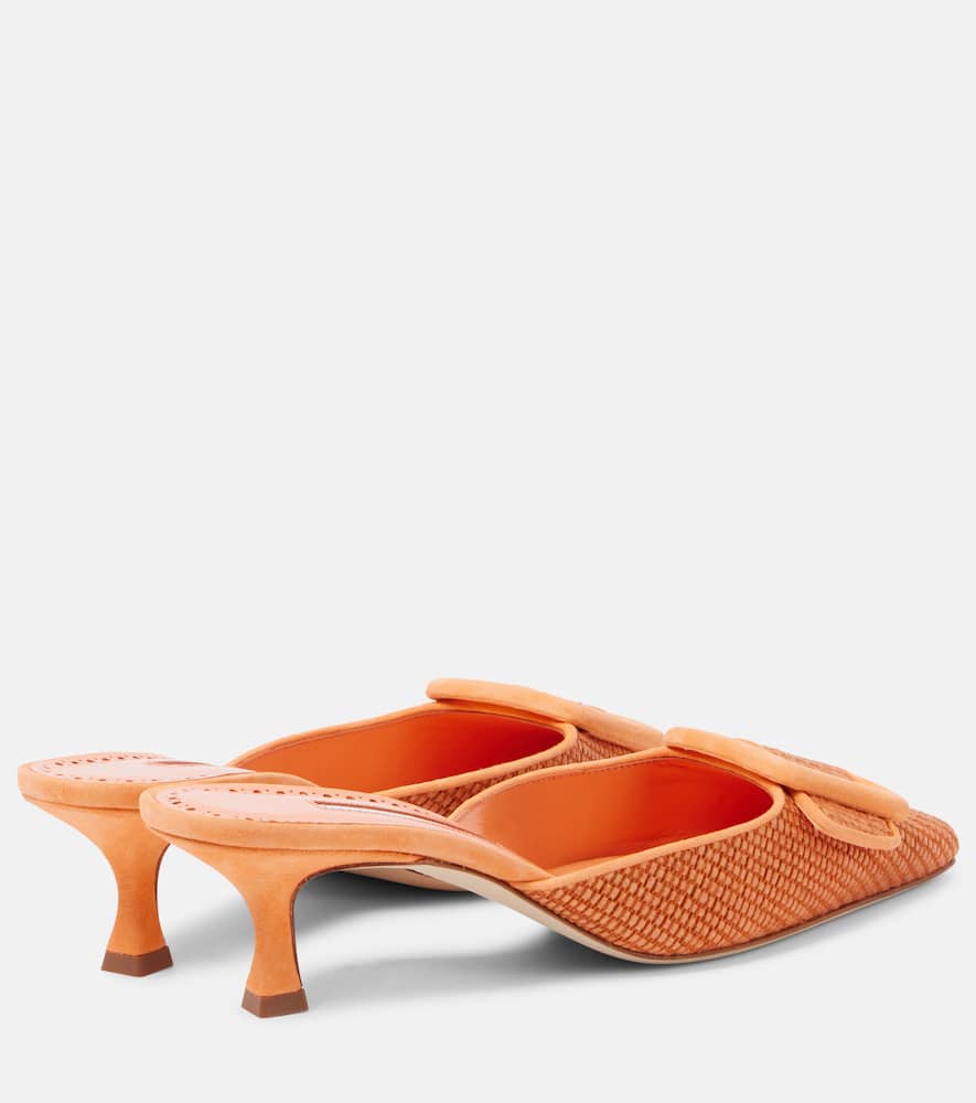 Manolo Blahnik Maysalebi 50 Suede-trimmed Croc-effect Leather Mules In Orange