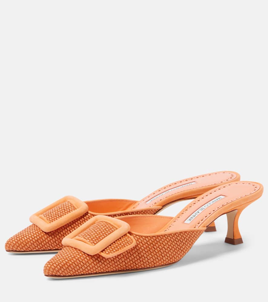 Manolo Blahnik Maysalebi 50 Suede-trimmed Croc-effect Leather Mules In Orange