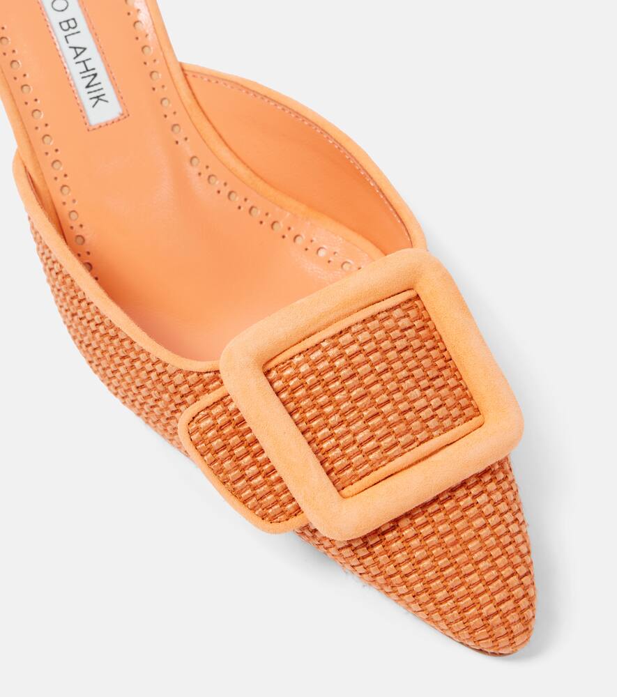Manolo Blahnik Maysalebi 50 Suede-trimmed Croc-effect Leather Mules In Orange